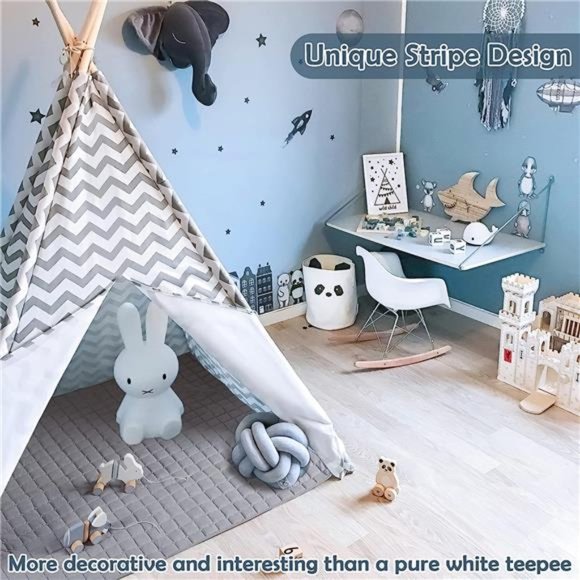 Kids TeepeeTent with Mat&Light String, Kids Foldable Play Tent for IndoorOutdoor - Picture 2 of 6